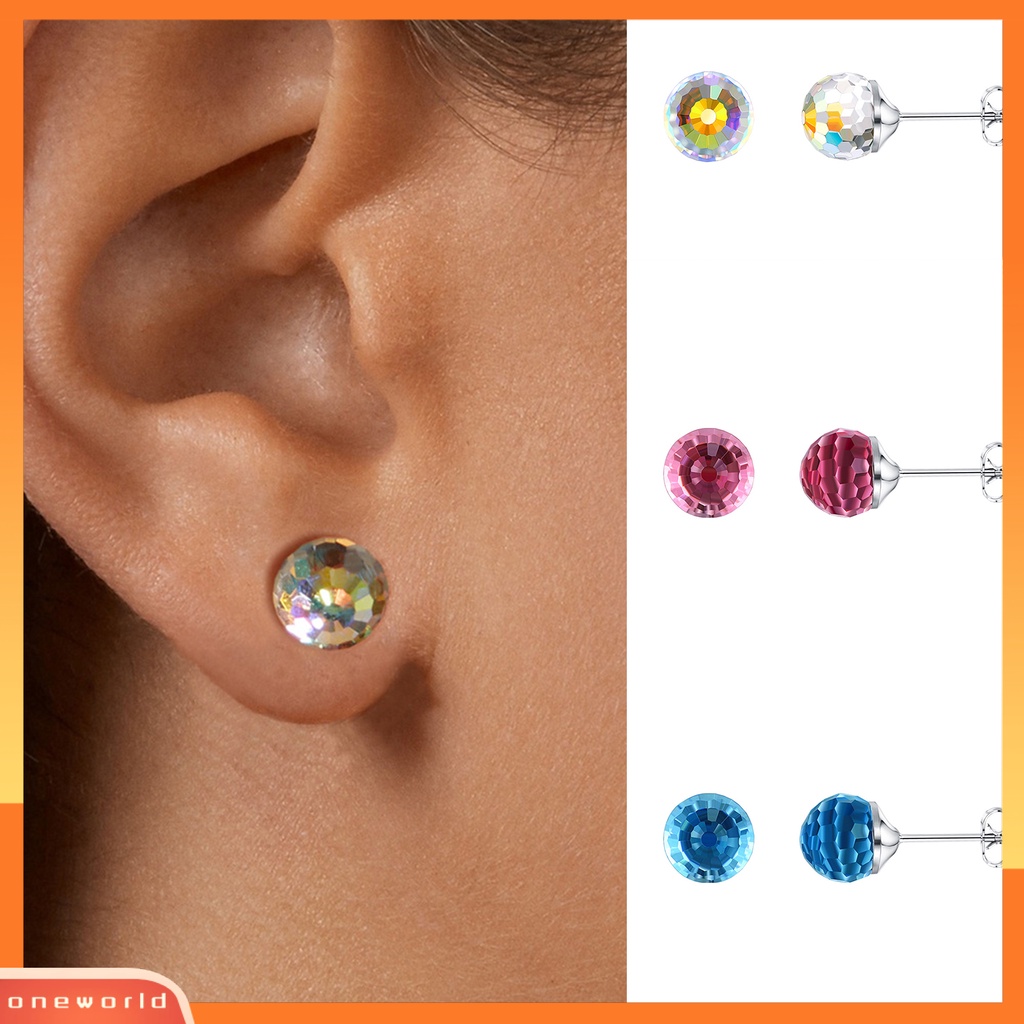[WONE] Wanita Ear Studs Anti Tarnish Sterling Silver Anting Tusuk Kristal Imitasi Bulat Untuk Kehidupan Sehari-Hari