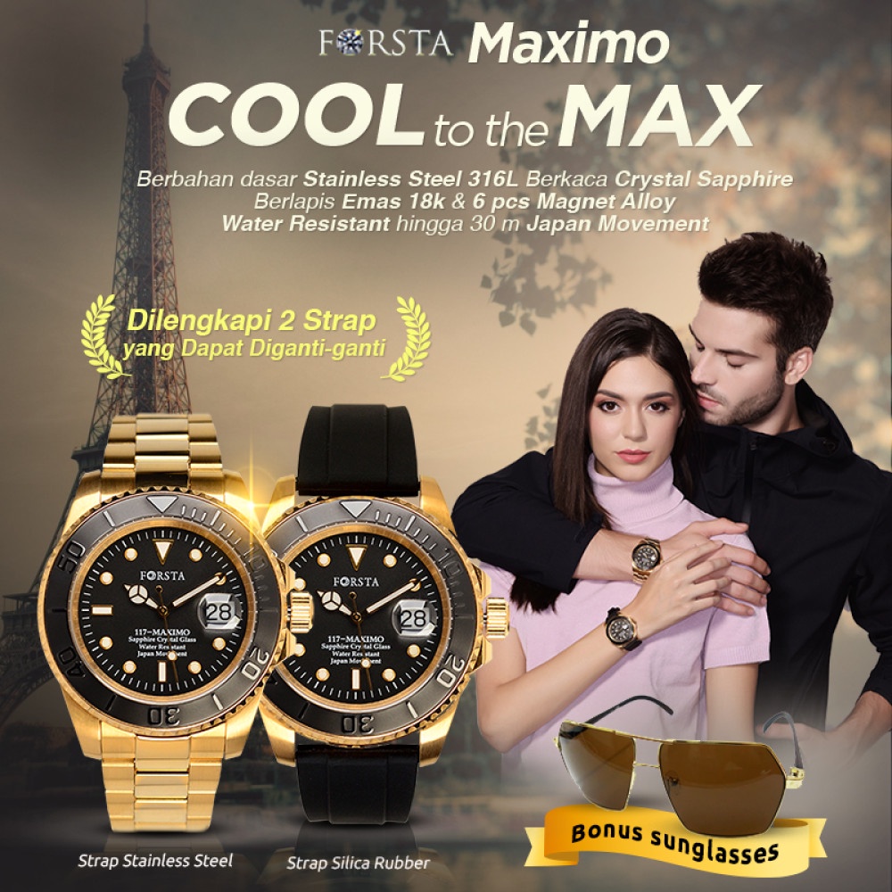 Jam tangan Mewah Pria dan Wanita Forsta Maximo Gold - Spesial