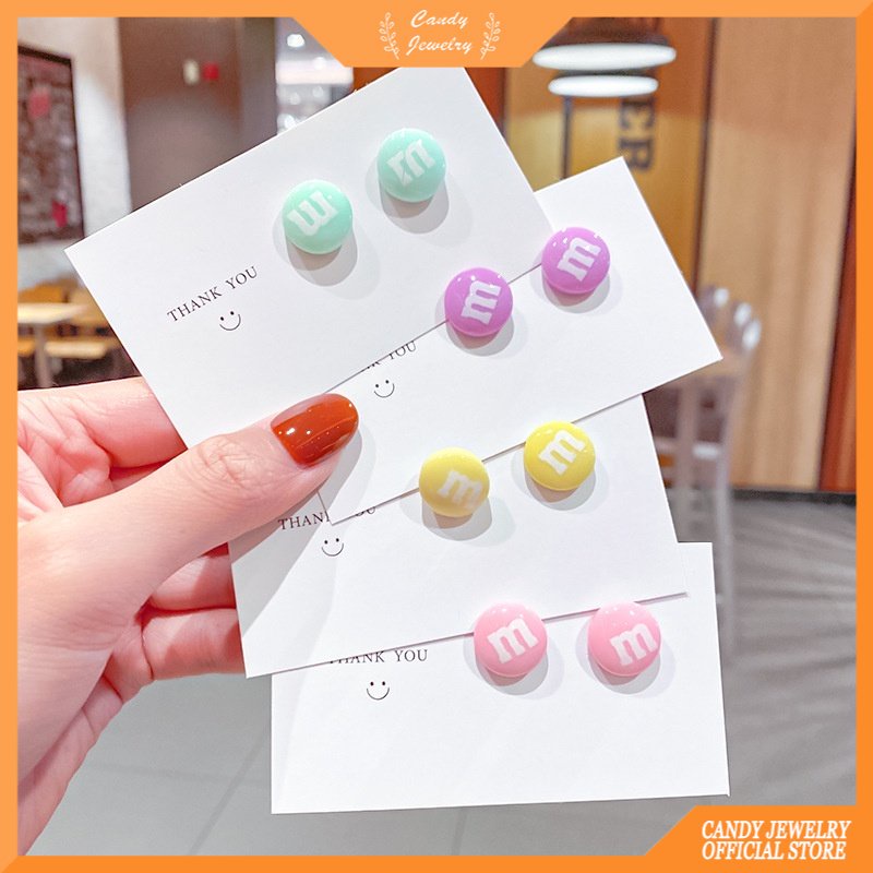 Candy Jewelry Fashion M Beans Stud Earrings Colorful Ear Studs Mini Round Earring for Women and Girls Green Blue Yellow Pruple