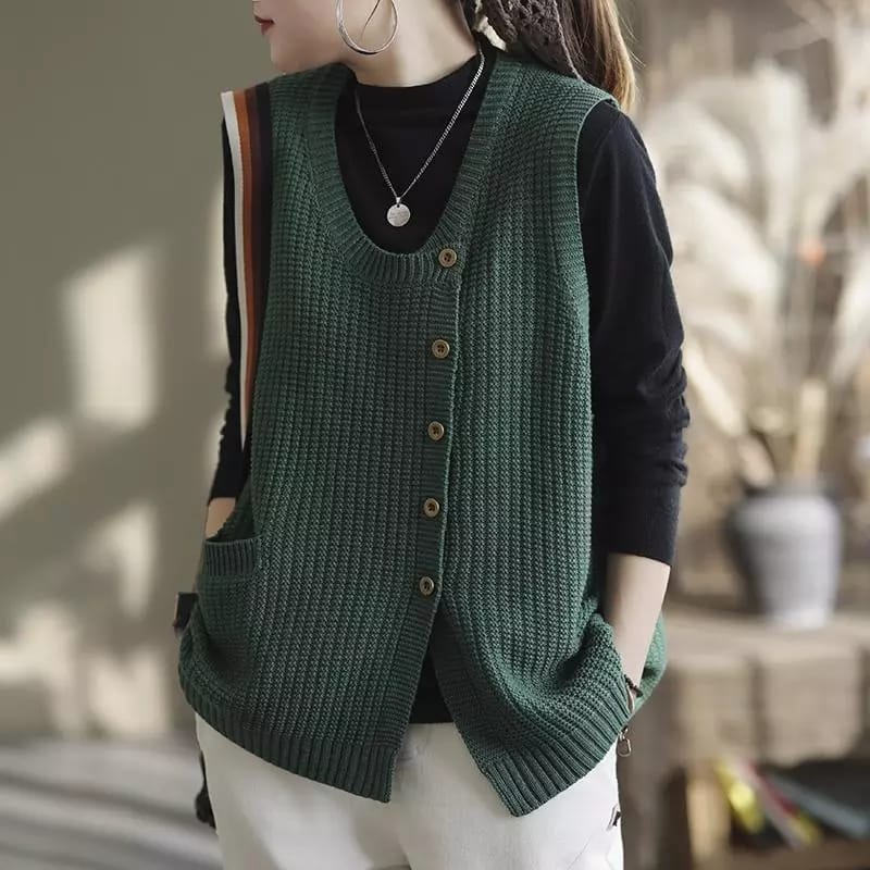 Vest Rompi Wanita Kancing Samping Rajut Tebal Premium Knit