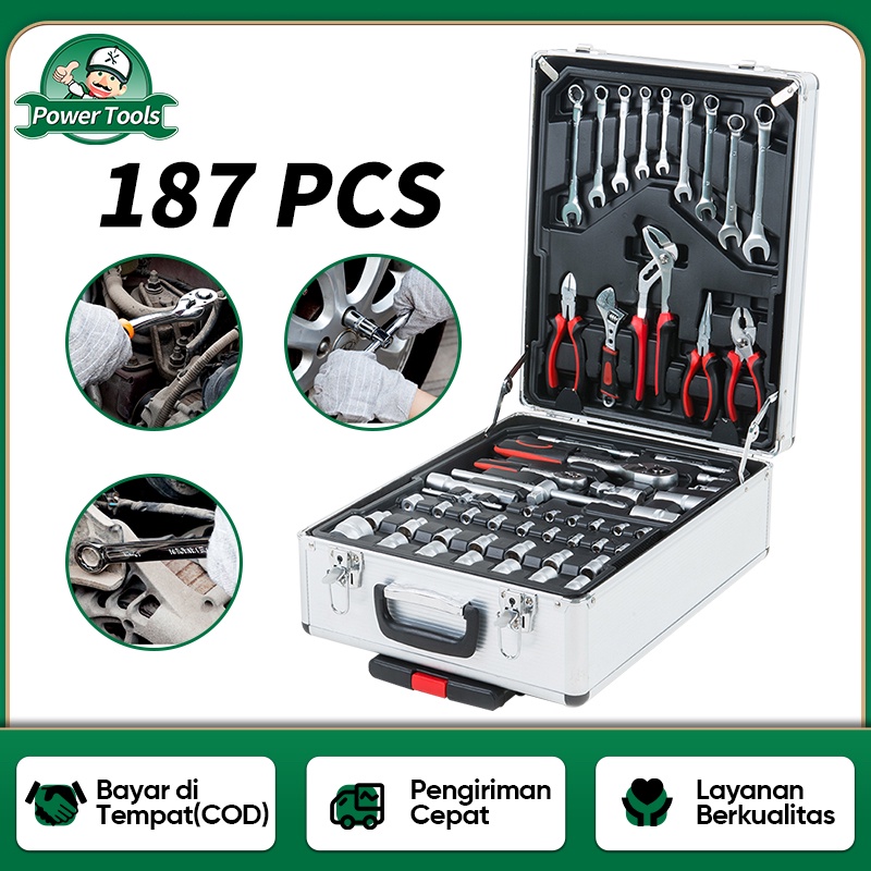 ISKU Tool Kit Set Alat Rumah Perkakas Bengkel 187 PCS Tool Kit Dan Rumah Koper/Tool set/Koper Set Perkakas Bengkel/Alat Bengkel