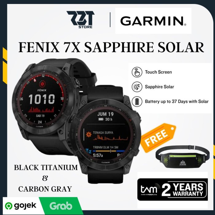 Garmin Fenix 7x Sapphire Solar Silicone Band - Jam Garmin Fenix Series - BLACK-TITANIUM