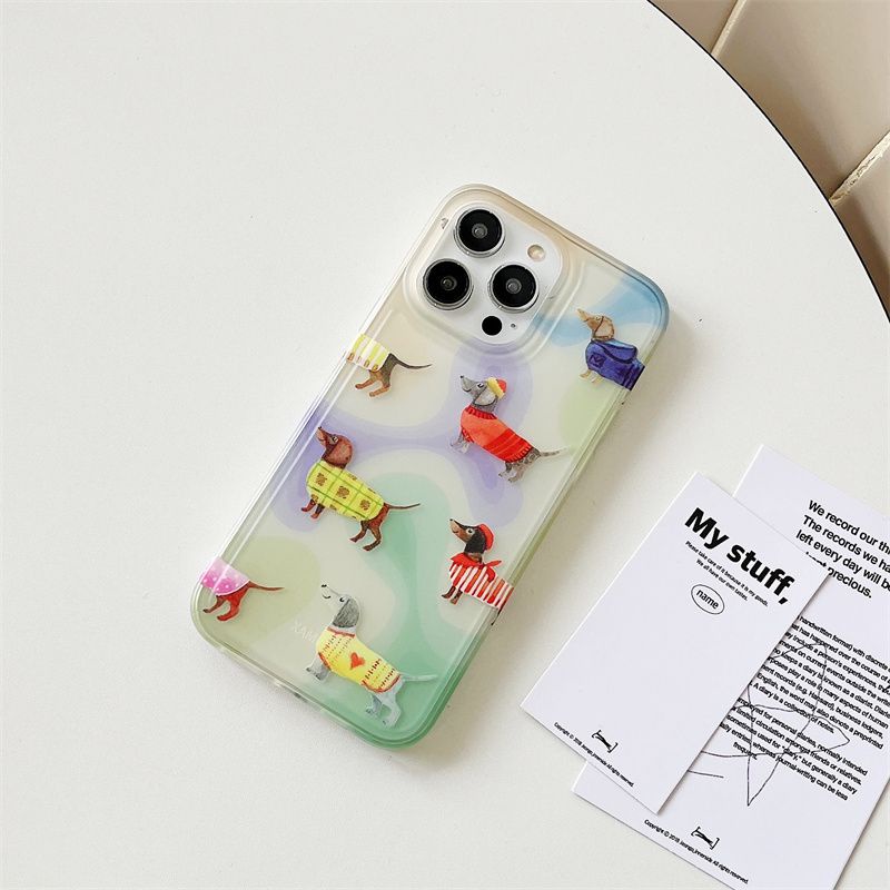 IPHONE Casing Ponsel Lembut Anjing Lucu Kompatibel Untuk Iphone11 14 13 12 Pro XS Max X XR Casing Transparan Shockproof7 8 6 6S Plus Cover TPU