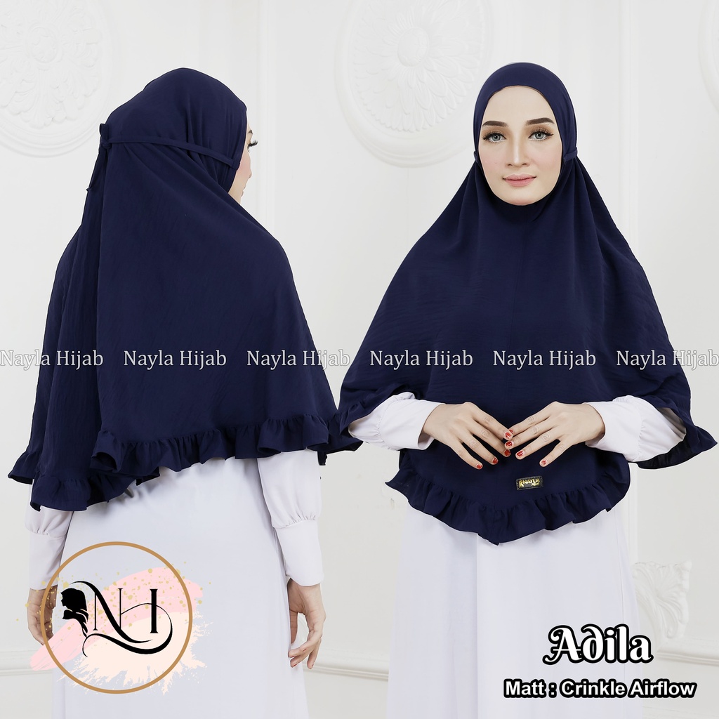 Kerudung Instan Tali Jumbo Crinkle Airflow ADILA Jilbab Bergo Syar'i Non Pet Nayla Hija'b