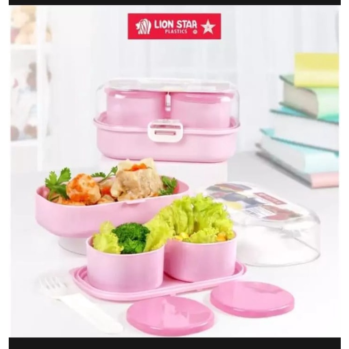 Lion Star SB-19 Trio Lunch Box Tempat Bekal Kotak Makan Sekolah Anak(X9Y3) Tempat makan sekolah lunch box insulated kotak Makan Kotak Bekal Tempat Makan Karet Susun 2