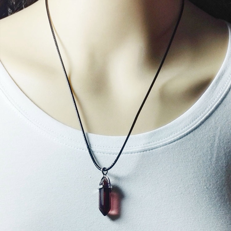 Fashion Batu Opal Hexagonal Kolom Kuarsa Kalung Alami Pink Kristal Liontin Kalung Pernyataan Bohemian Perhiasan