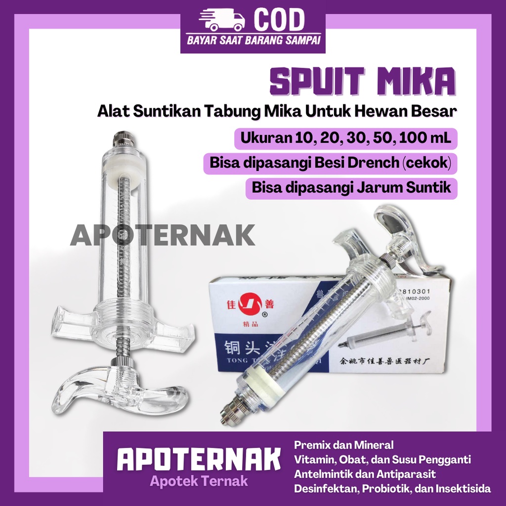 SPET SPUIT MIKA 10 ml 20 ml 30 ml 50 ml 100 ml SUNTIKAN SPET SPUIT Spuit Syringe MIKA |  Suntikan Untuk Hewan Besar Sapi Babi Kambing Kuda