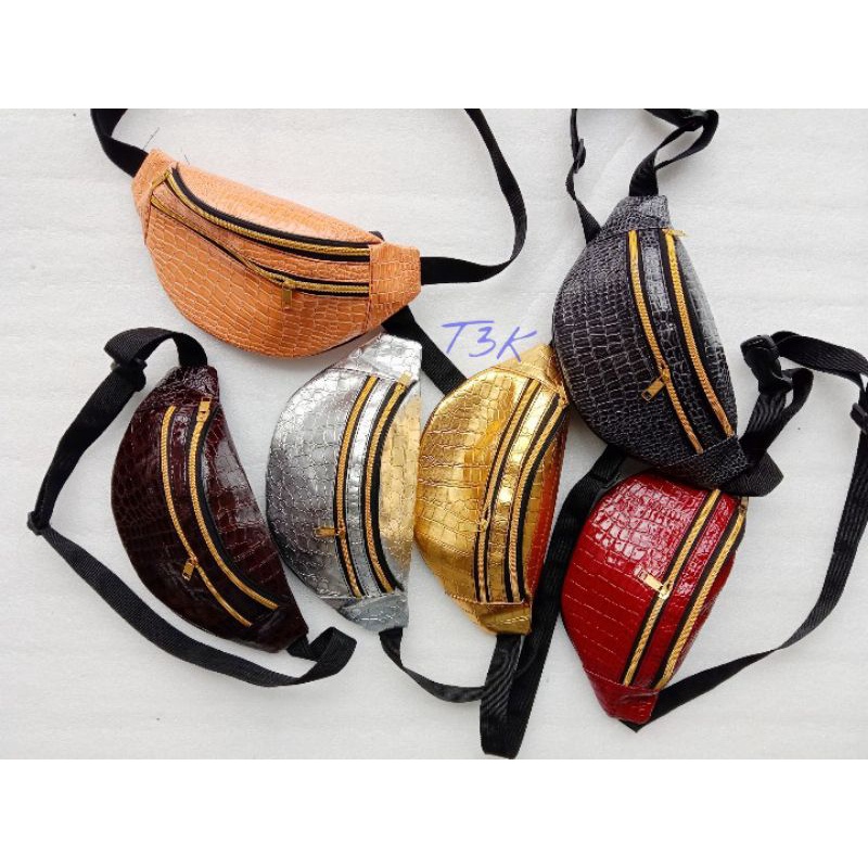 Waistbag crocodile Zipper Gold WBC G tas pinggang kulit buaya