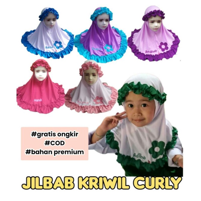 jilbab kriwil curly anak / jilbab anak nama /  jilbab kriwil / jilbab bergo anak perempuan / jilbab 
