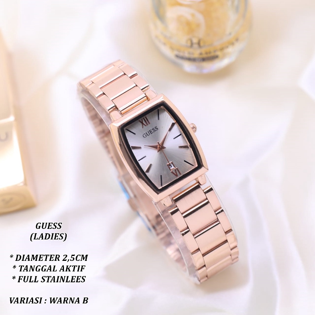 (BISA COD) JAM TANGAN WANITA GUESS LS-0122 FULL STAINLEES TANGGAL AKTIF