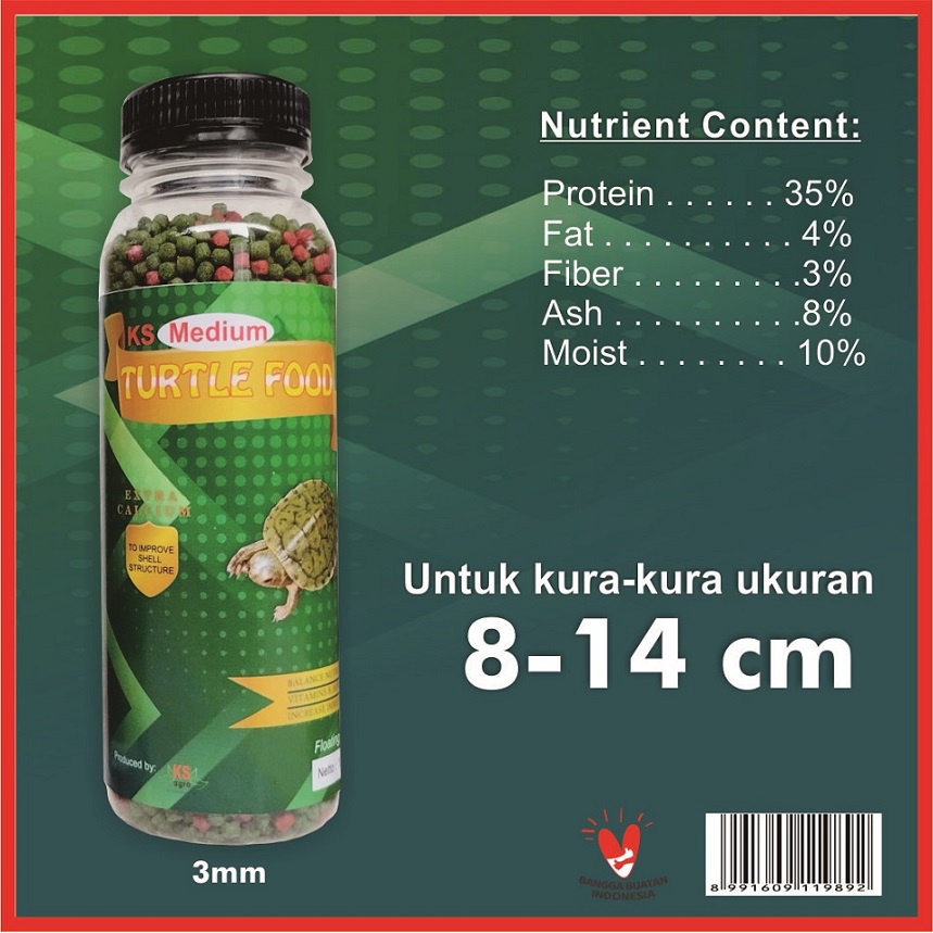 KS Turtle Food Pakan Kura Kura Brazil Pelet Pellet Turtle Vit Reptil Katak Kodok Kadal Mix / Grenn Turtle Vit 60gr 120gr 1mm 3mm 5mm