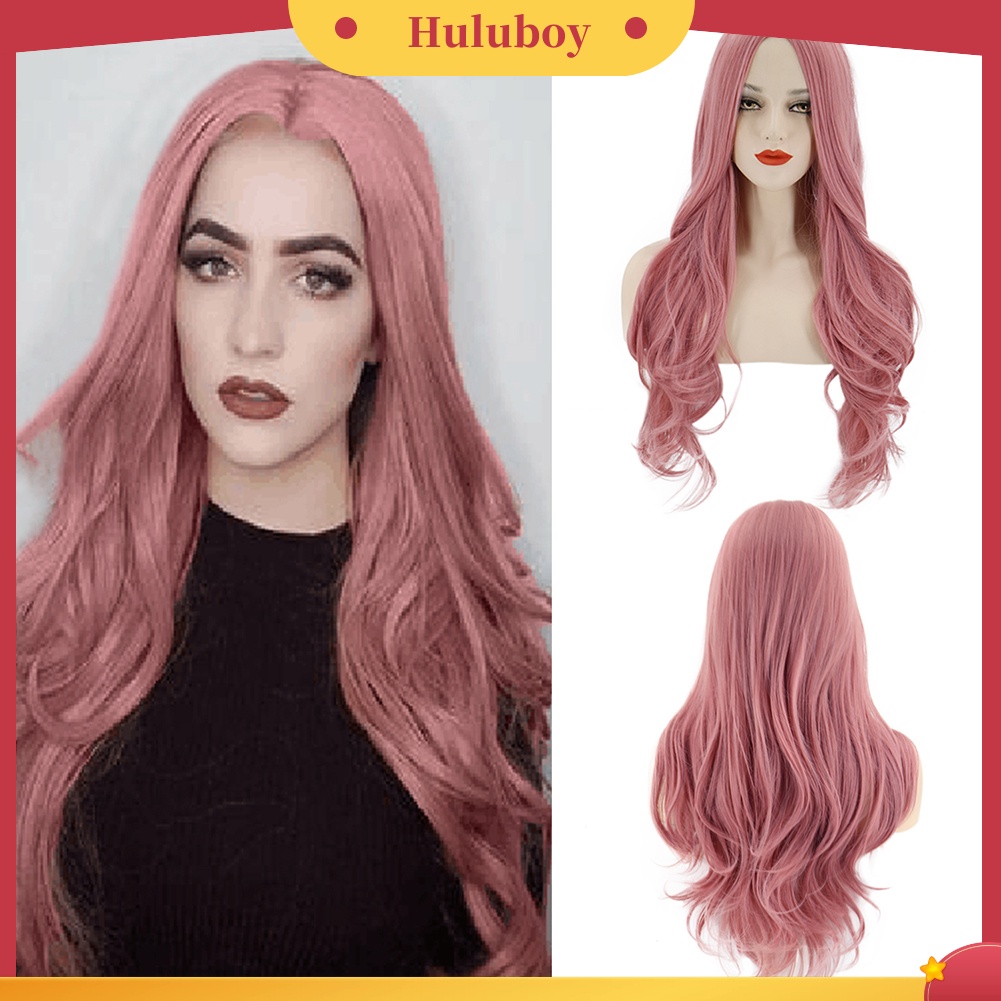 Wig Rambut Ekstensi Model Panjang Keriting Tahan Panas Warna Oranye Pink Untuk Wanita