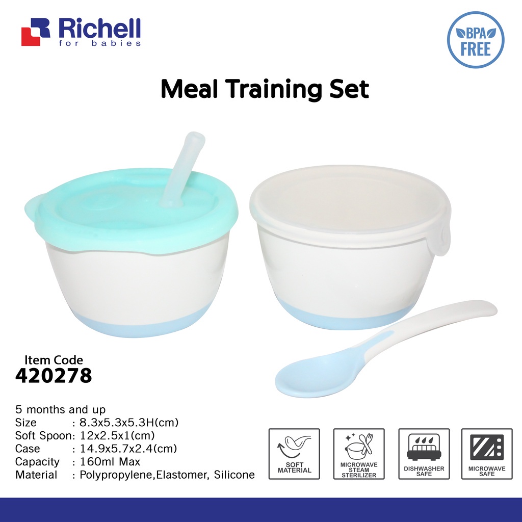 Richell Meal Training Set / Peralatan Makan Bayi (Tersedia varian warna)