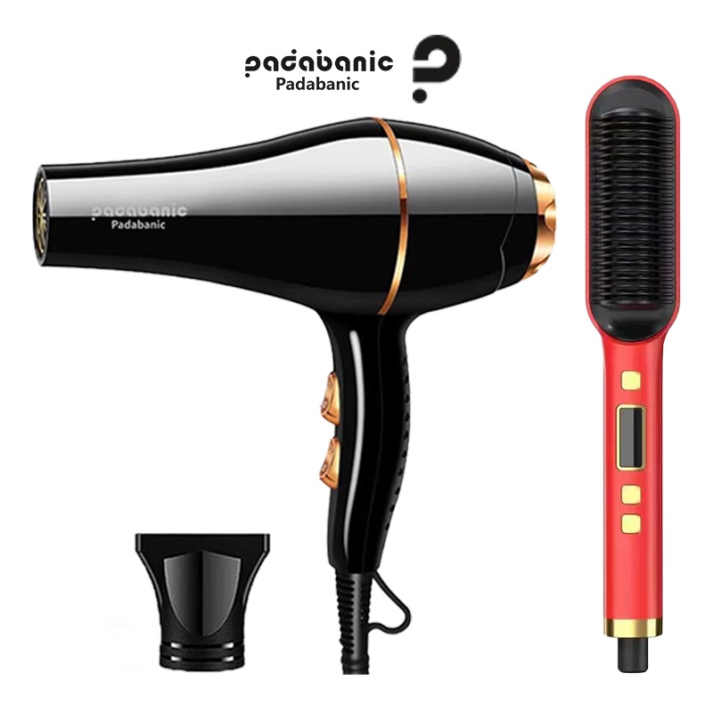 KOMBO PAKET HEMAT Hairdryer Pengering Rambut Penggunaan Salon ION negatif Design Elegan 3 Tingkatan Suhu dan Catokan Sisir Rambut Cepat Panas PADABANIC Type-9689 LED DISPLAY 3in1 Multifungsi Garansi Pabrik