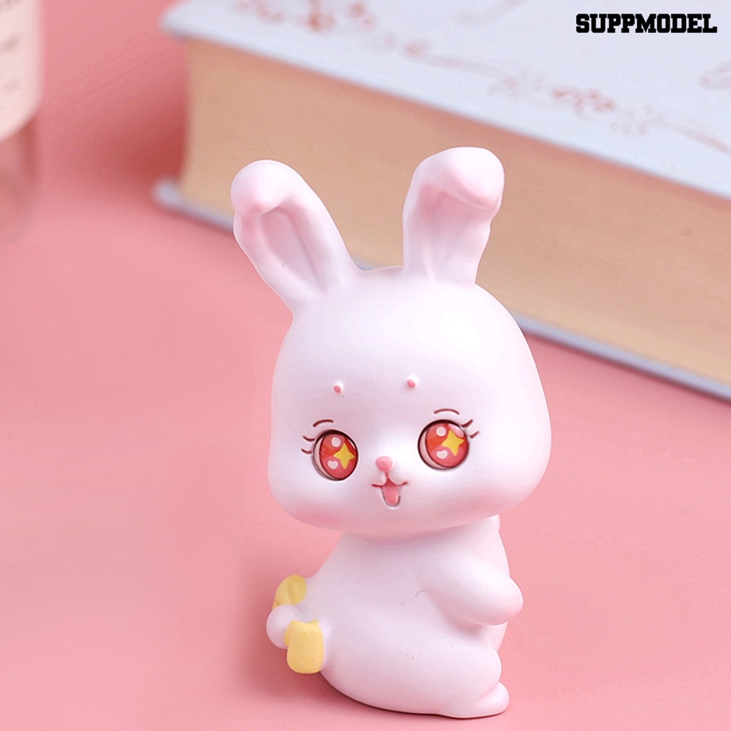 [Dekorasi] Indah Kelinci Ornamen Kelinci Menggemaskan Kartun Telinga Melirik Pemandangan Hewan Bunny Figurine Dekorasi Rumah