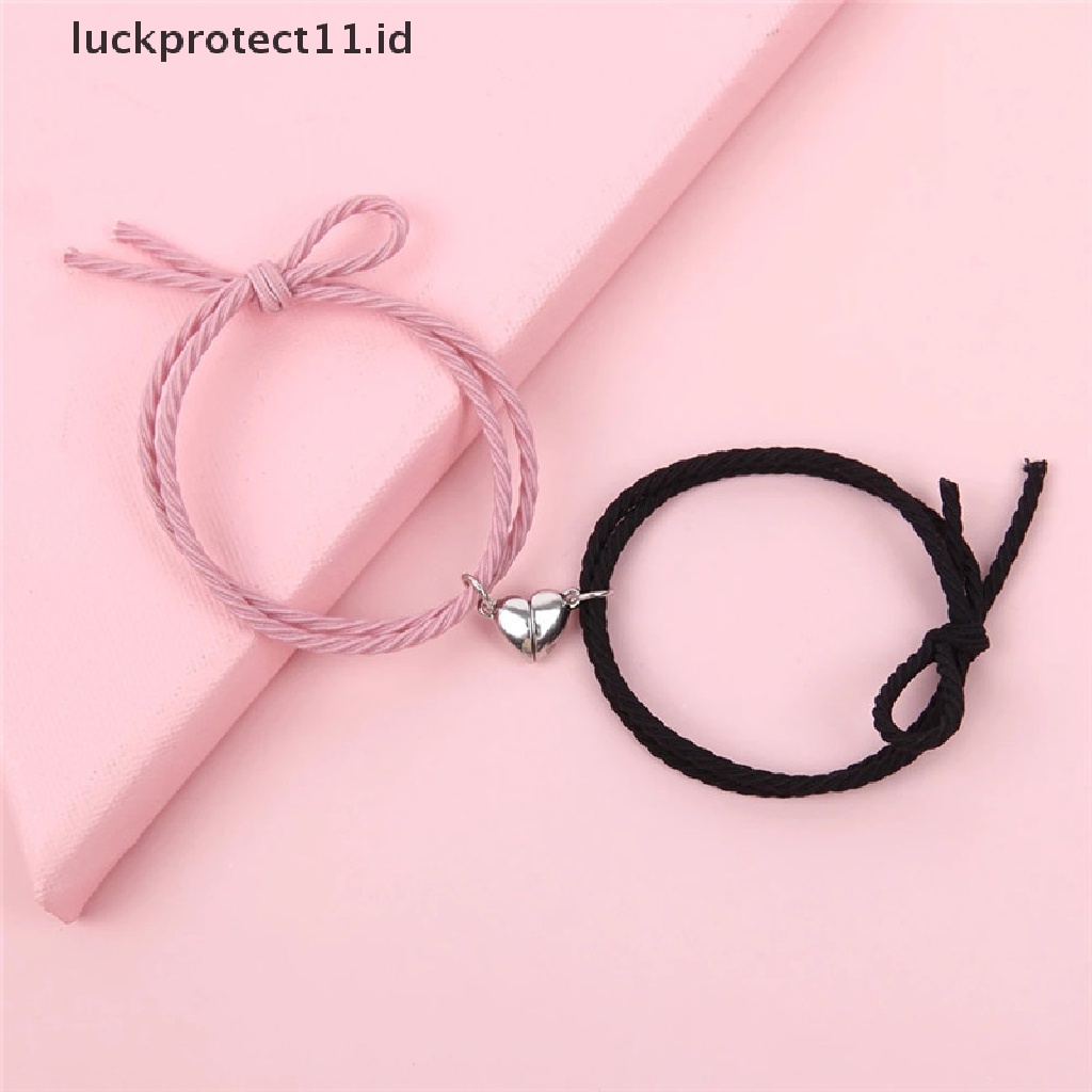 /Fashion Hot// Fashion// 2Pcs Couple Heart Gelang Tali Braided Distance Magnet Attract Hadiah Persahabatan.