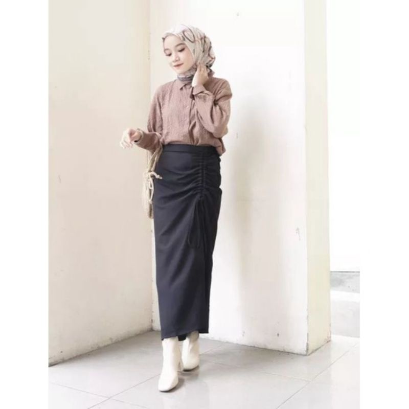 Rok wanita skirt airflow crincle serut hitam