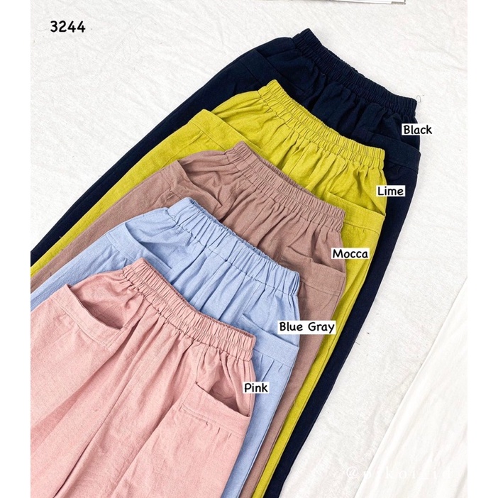 Celana panjang wanita hitam / Baggy pants wanita bahan katun linen / Celana santai cewek 3244