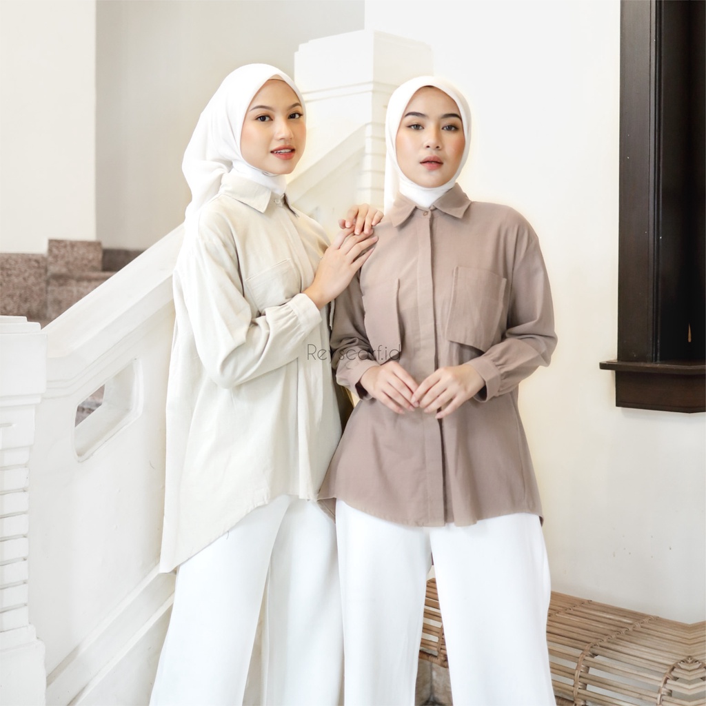 Kemeja Ivy Shirt By Reyscarf.id - Bahan Cotton Linen Premium  Kemeja Linen Wanita | Atasan Wanita Kekinian | Bisa COD