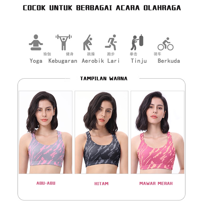 Sports bra jumbo Kembali Gesper Bra Olahraga Tali Silang Wanita Tahan Guncangan Yoga Lari Kebugaran Pakaian Dalam WX812