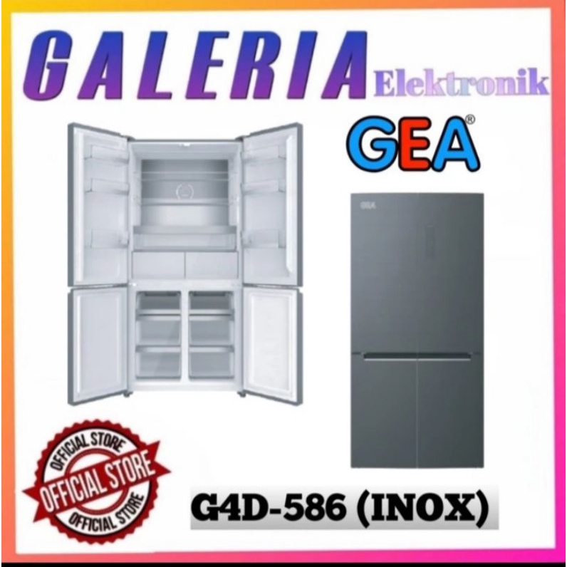 KULKAS SIDE BY SIDE GEA G4D-586 / G4D586 INVERTER 586L SILVER INOX