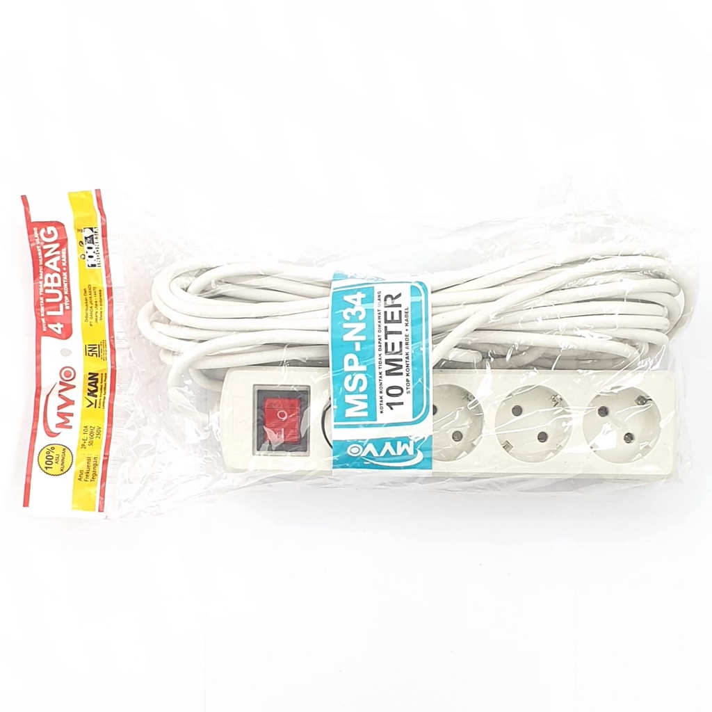 MSP-N34 10M 4L Myvo Stop Kontak Arde Saklar Lampu Kabel 10 Meter 4 Lubang / Colokan Listrik