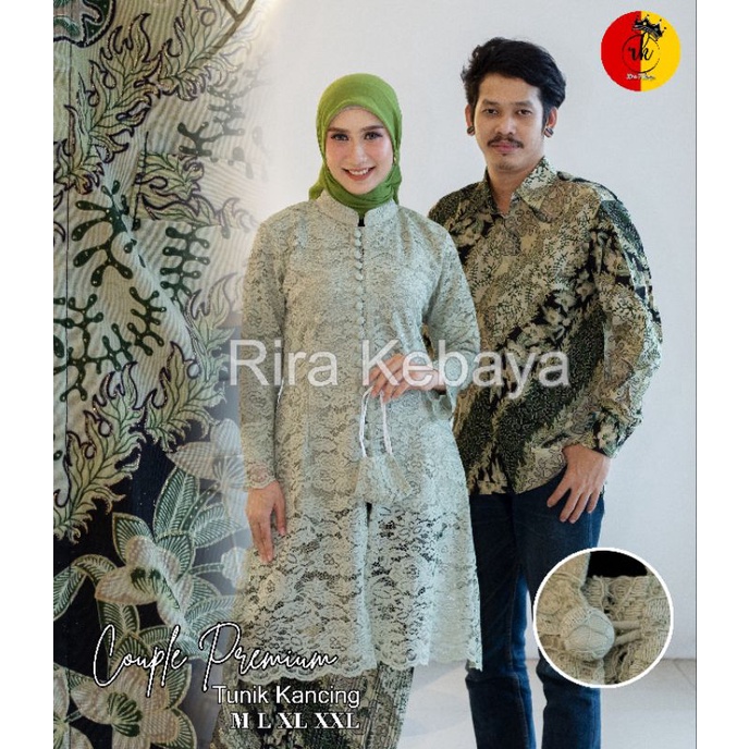 Realpict Set Kebaya Tunik Couple  Kemeja Batik Pria Lengan Panjang Stelan Kebaya Couple