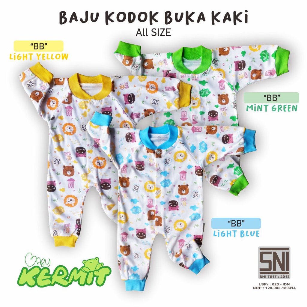BABY KERMIT - Sleepsuit Baju Kodok Bayi Buka Kaki 0-9 Bulan Motif SNI / Jumper Baby Unisex