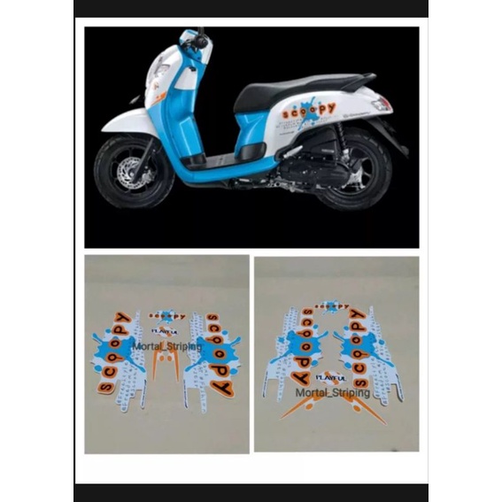 STICKER STRIPING LIS LIST BODY SCOOPY FI PLAYFUL TAHUN 2017 2018 WARNA PUTIH BIRU STANDAR