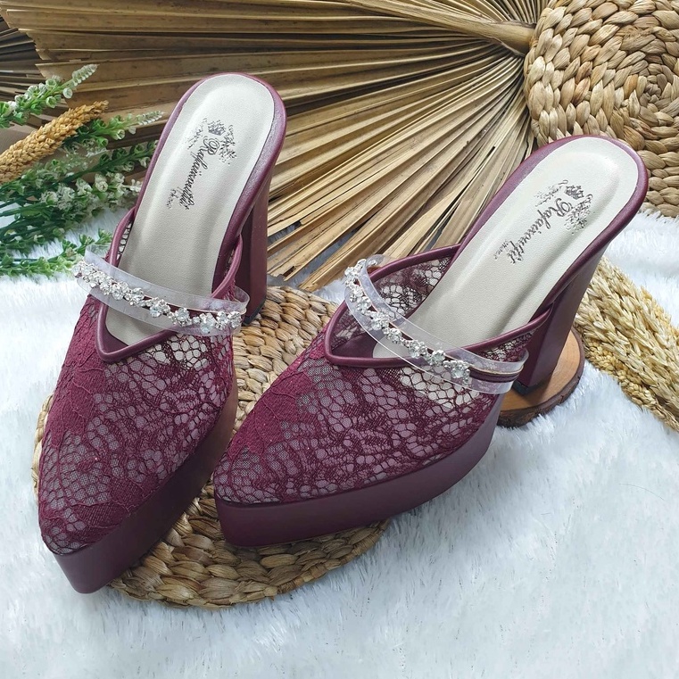 sepatu wanita azwa burgundy tinggi 12cm tahu