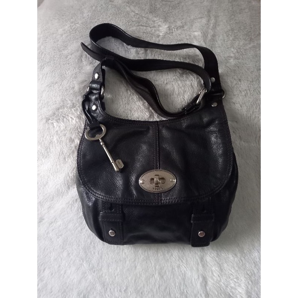 tas fossil maddox flap black crosbody preloved