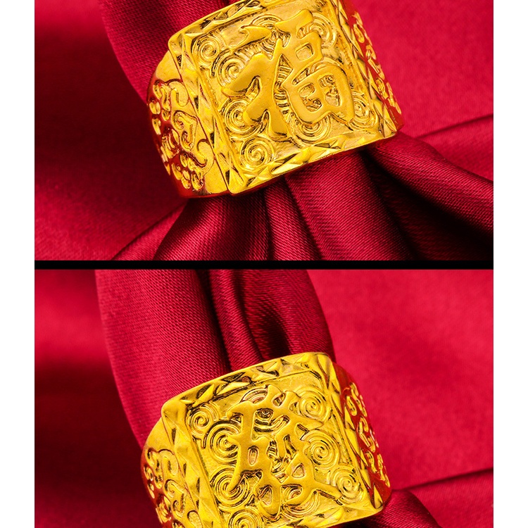 Goldkingdom Perhiasan Fashion Emas Asli Kadar 375 Bangkok Aksesoris Ready Stock Gilt Vintage Man Ring with Adjustable Ring Untuk Kontrol Cincin Dan Rejeki