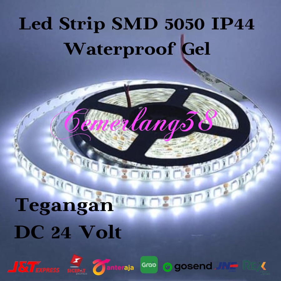 LED Strip Flexible 5050 24V putih 300 LED/Roll WaterProof IP44