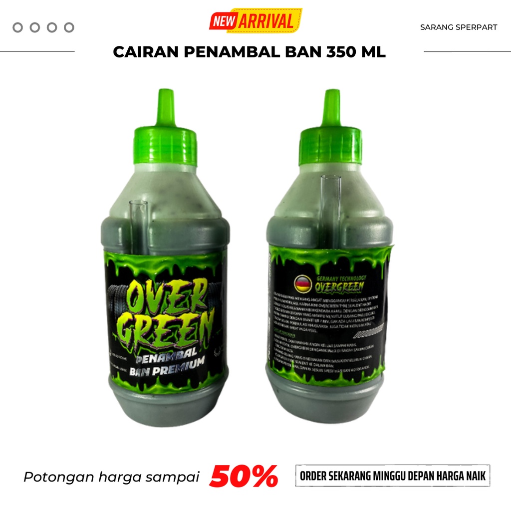 ( OVERGREEN 350ml ) 1 botol original cairan tubeless cairan anti paku ban penambal ban Motor / Mobil