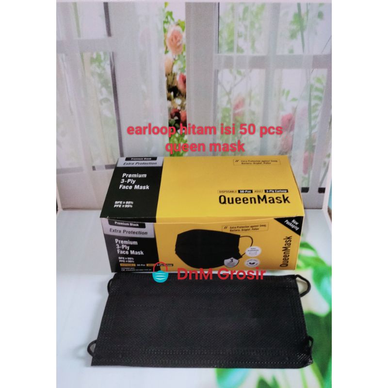 Masker Earloop Hitam 3 ply isi 50 pcs