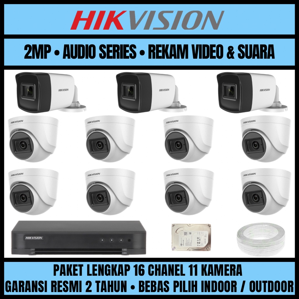 PAKET CCTV HIKVISION 2MP 16 CHANNEL 11 CAMERA KAMERA CCTV TURBO HD