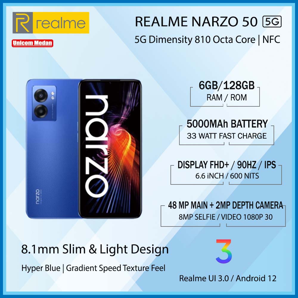 Realme Narzo 50 5G 6/128GB Hyper Blue Garansi Resmi