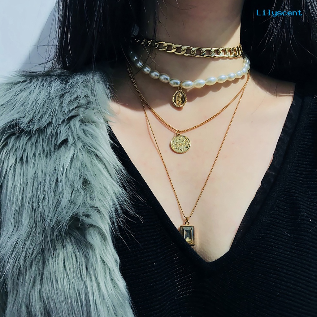 [LS] Liontin Vintage Kalung Multilayer Dekorasi Perhiasan Eye-catching Untuk Club