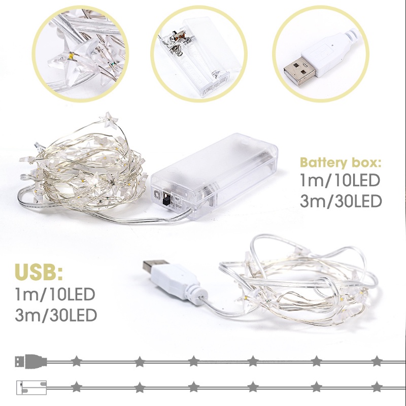 1/3meter LED String Light Bintang Kecil Kawat Tembaga Garland Warm White Fairy Lights Untuk Dekorasi Pesta Pernikahan Natal Rumah Liburan Pencahayaan