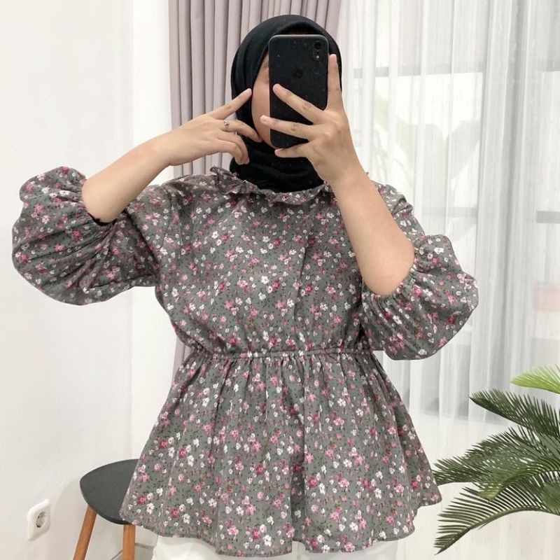 FLOWER VINTAGE KOREAN STYLE BLOUSE- OLLA KOREAN BLOUSE BAHAN WOLFIS