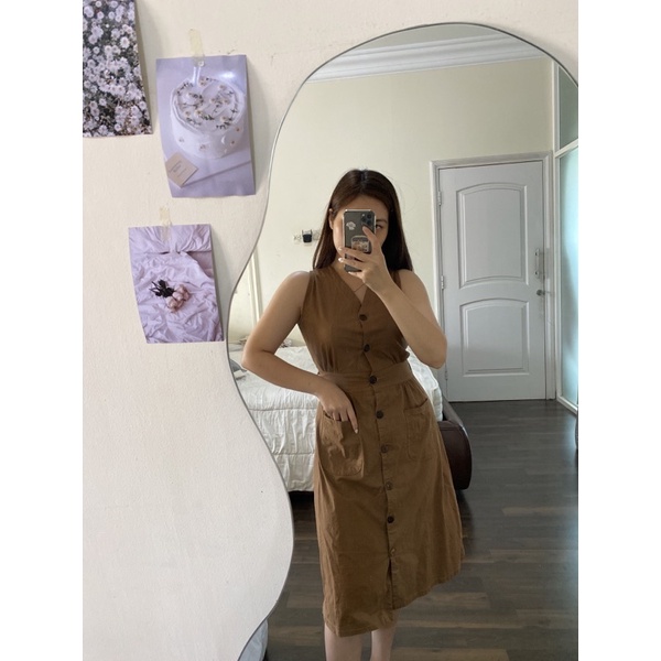 preloved button dress brown casual