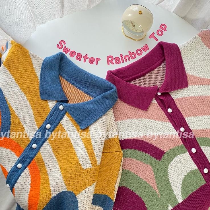 Best Product CARDIGAN RAJUT CROP RAINBOW TOP BAHAN TEBAL PREMIUM QUALITY