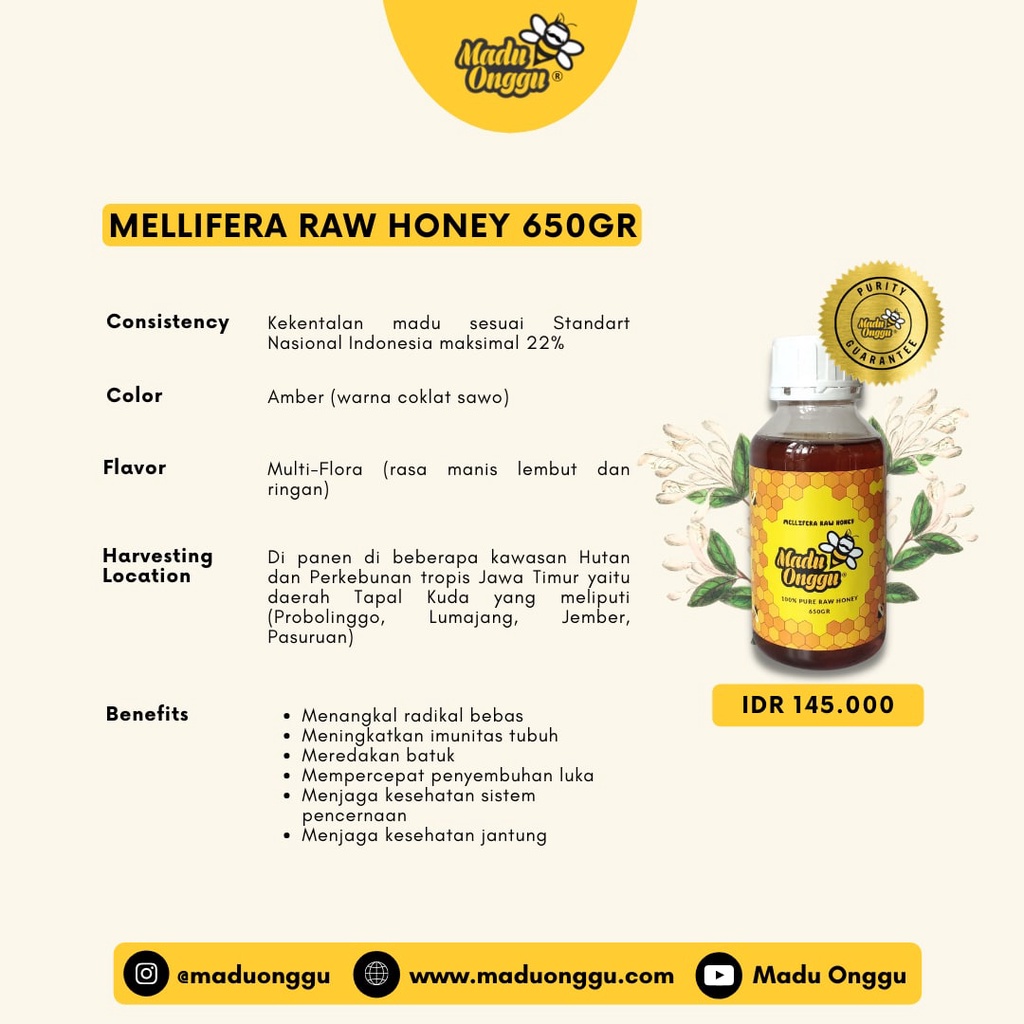 Madu Asli Onggu Mallifera Murni Raw Honey 650ml 325ml