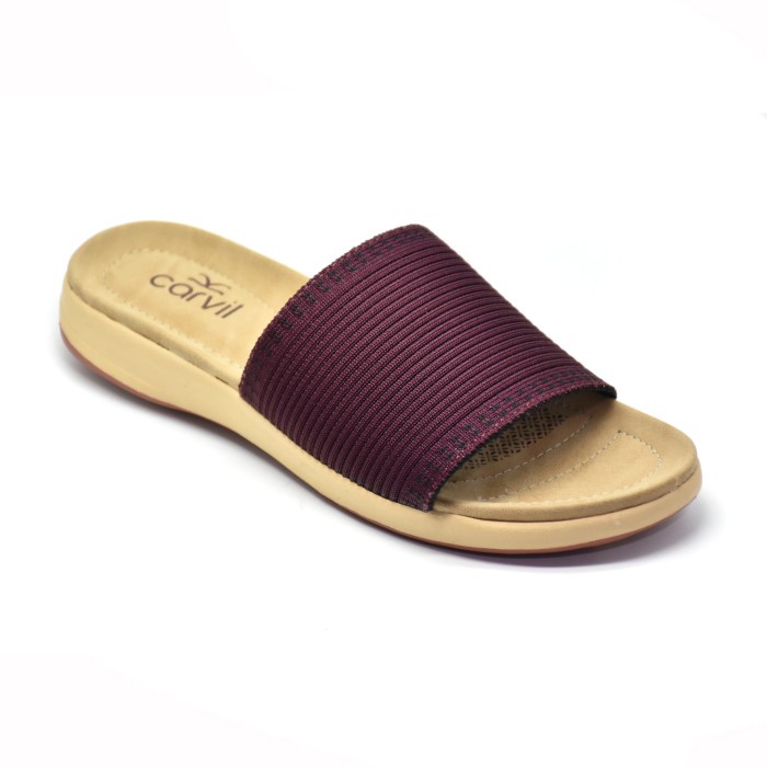 Carvil Knitia 01 L Burgundy Sandal Slide Casual Wanita