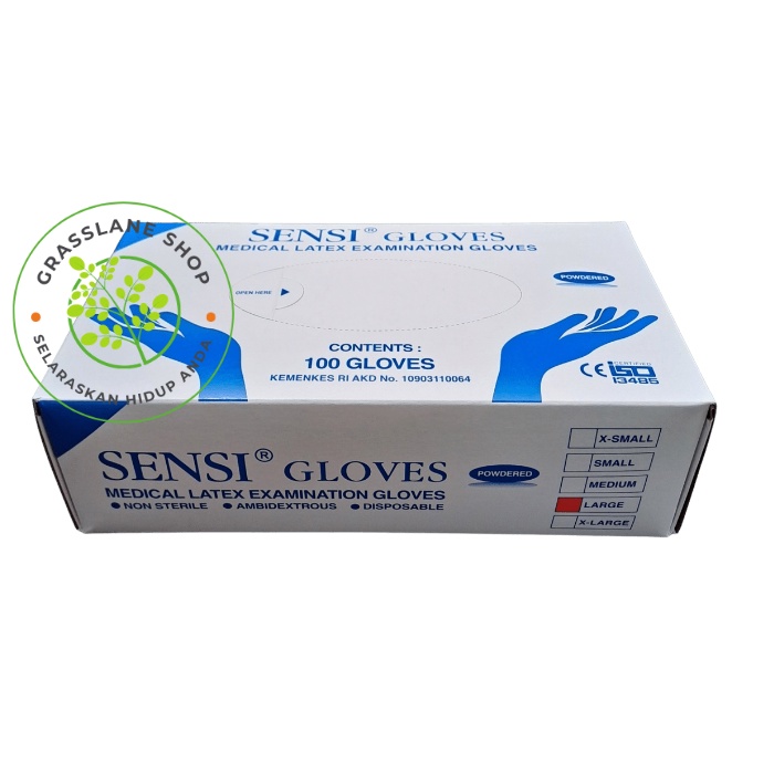 Sensi Glove Sarung Tangan Latex Examination Gloves 100 pcs Powdered