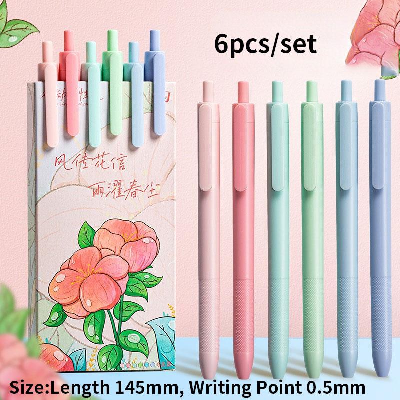 6 Pcs/set Candy Color Press Pen Warna Solid Pena Netral Kreatif Hitam Tanda Tangan Pena Perlengkapan Alat Tulis Siswa