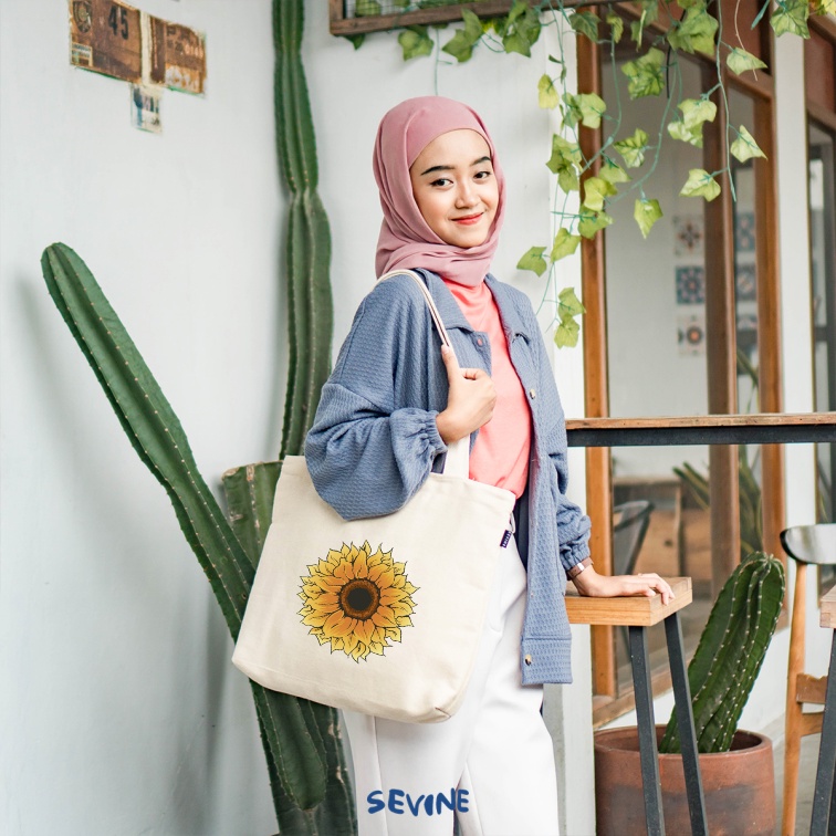 Sevine Tote Bag Kanvas Emily Resleting Kantong Tas Laptop Wanita Kuliah Sekolah Fashion Vintage Kerja Aesthetic - VT