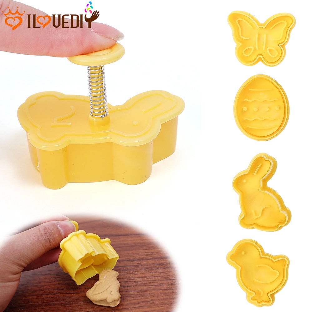 3d Kue Biskuit Plunger Cetakan Dekorasi Alat Kue Paskah Biskuit Cookie Cutter Telur Kelinci Cewek Kupu-Kupu Plastik Plunger Fondant Pastry Set Cetakan