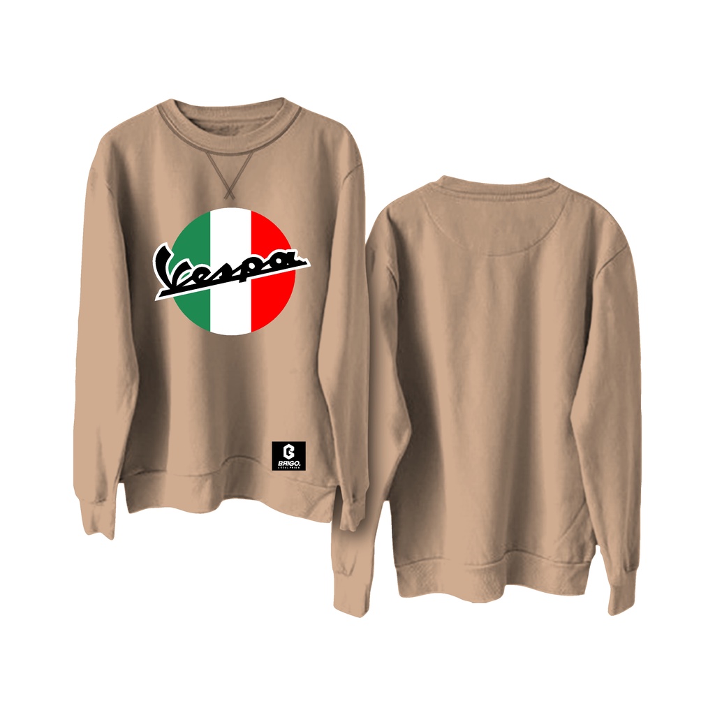 BRIGO X VESPA ITALY Basic Sweatshirt II Sweater Crewneck Polos BRIGO X VESPA Sablon DTF Fleece Cotton M-XXL (Pria &amp; Wanita) Free stiker&amp;Gantungan Kunci