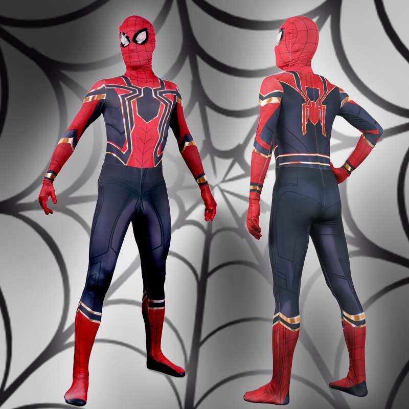 Cosplay Dewasa Laba -laba Pria Gwen Besi Spiderman Kostum+Topeng Cosplay Superhero Jumpsuit Untuk Dewasa